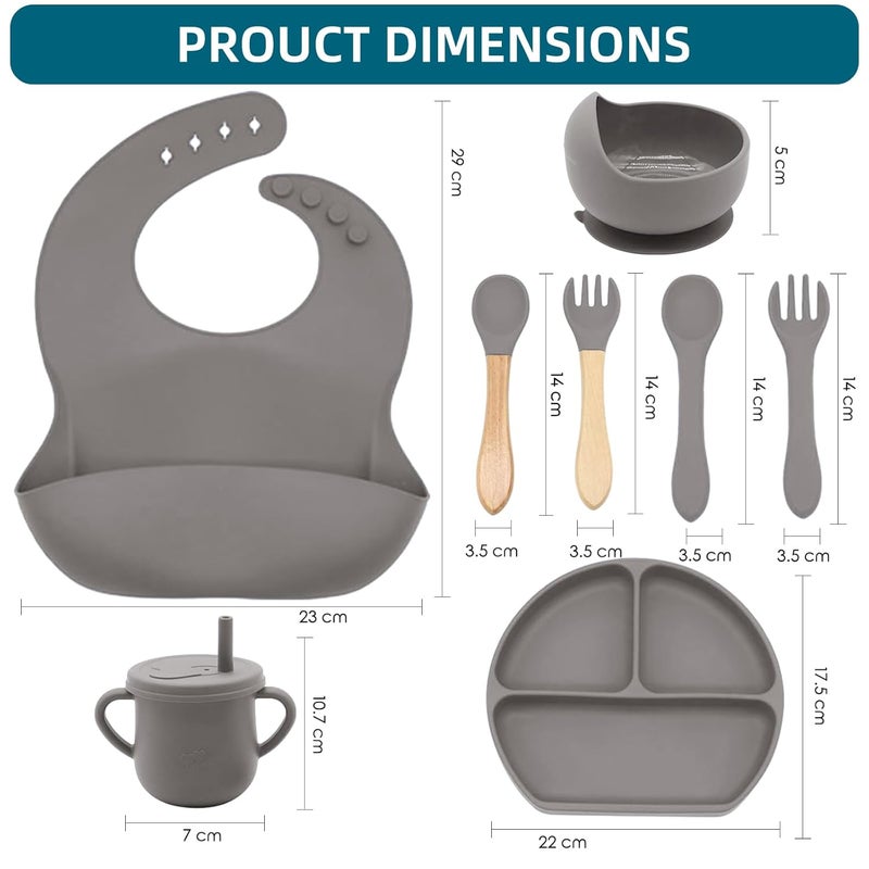Dormlony 100% Silicone baby feeding set,BPA free Baby dishes set with Suction Bowl Divided Plate,Toddler Self Feeding Dish Set with Spoons Forks Sippy Cup And Bib, Baby Eating Utensils (Light Brown) - Image 2